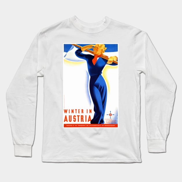 Vintage Travel Poster Winter in Austria Long Sleeve T-Shirt by vintagetreasure